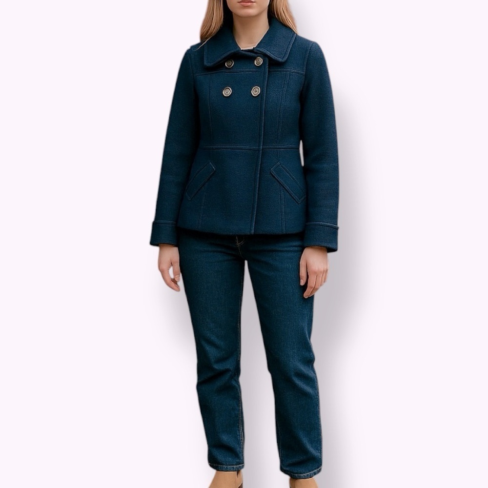 Tulle | Royal Blue Four Button Pea‎ Coat Size Small Cozy Winter Cold Weather
